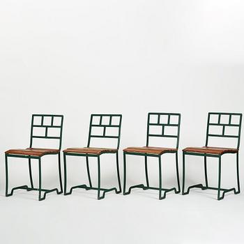 Carl Hörvik, a set of four iron framed garden chairs, ca 1927-1929, probably by Grythyttan Sweden for Lindgården, Stockholm.