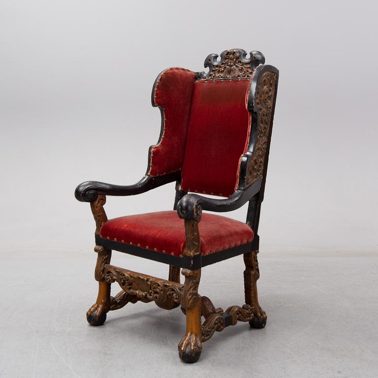 A Swedish Baroque armchair, early 18th century.