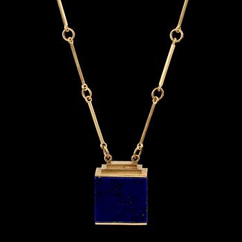 GARNITYR, 4 delar, 18k guld med lapis lazuli, Wiven Nilsson, Lund 1940 - 59. Tot vikt 69 g.