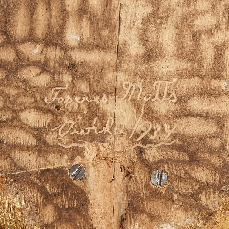 A pair of Matts Eriksson carved and gilt Swedish Grace wall scones, Arvika Sweden.