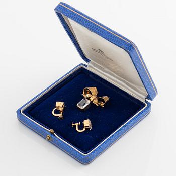 Smyckesset, brosch samt ett par örhängen, Sverige, 18K guld och bergkristall.
