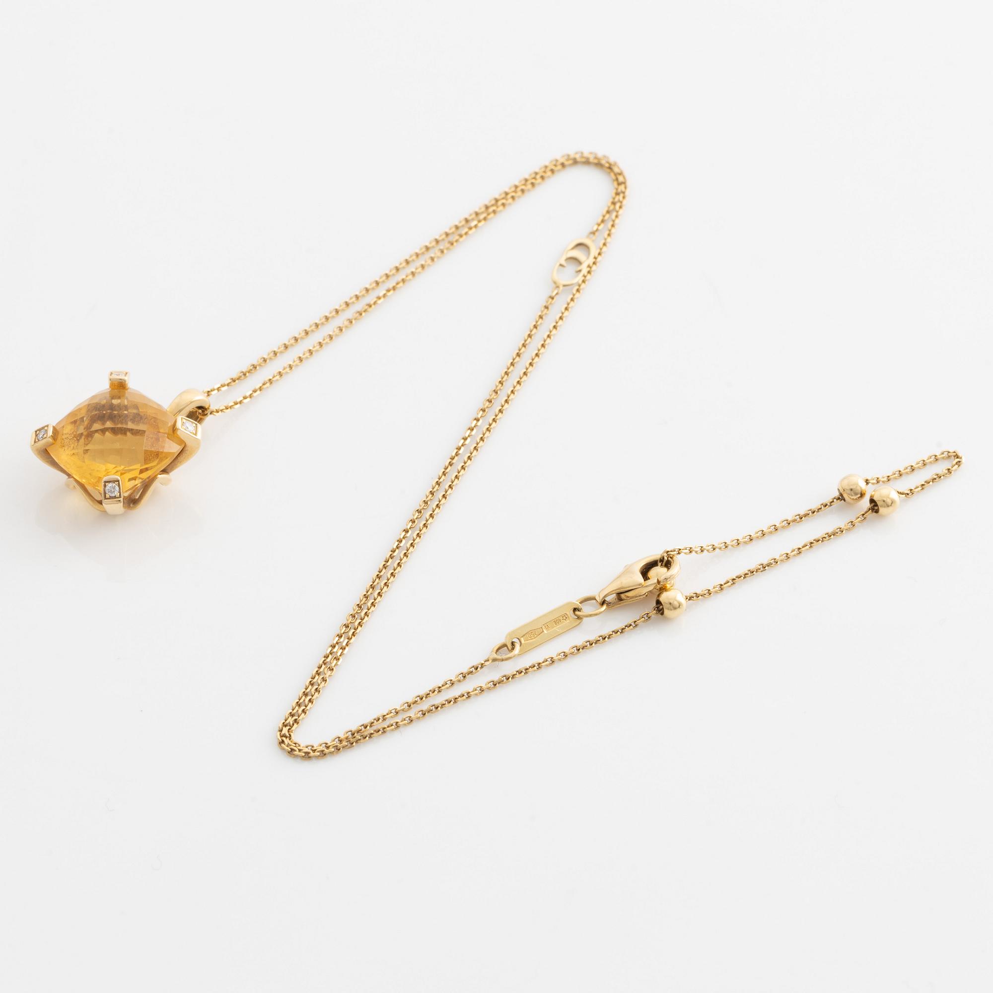 Chimento, pendant with chain, gold with citrine and brilliant-cut diamonds.