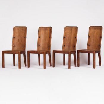 Axel Einar Hjorth, a set of four "Lovö" stained pine chairs, Nordiska Kompaniet 1930s.