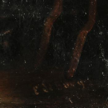 OKÄND KONSTNÄR, olja på pannå. 1800-tal. Bär signatur E de Borg (?).