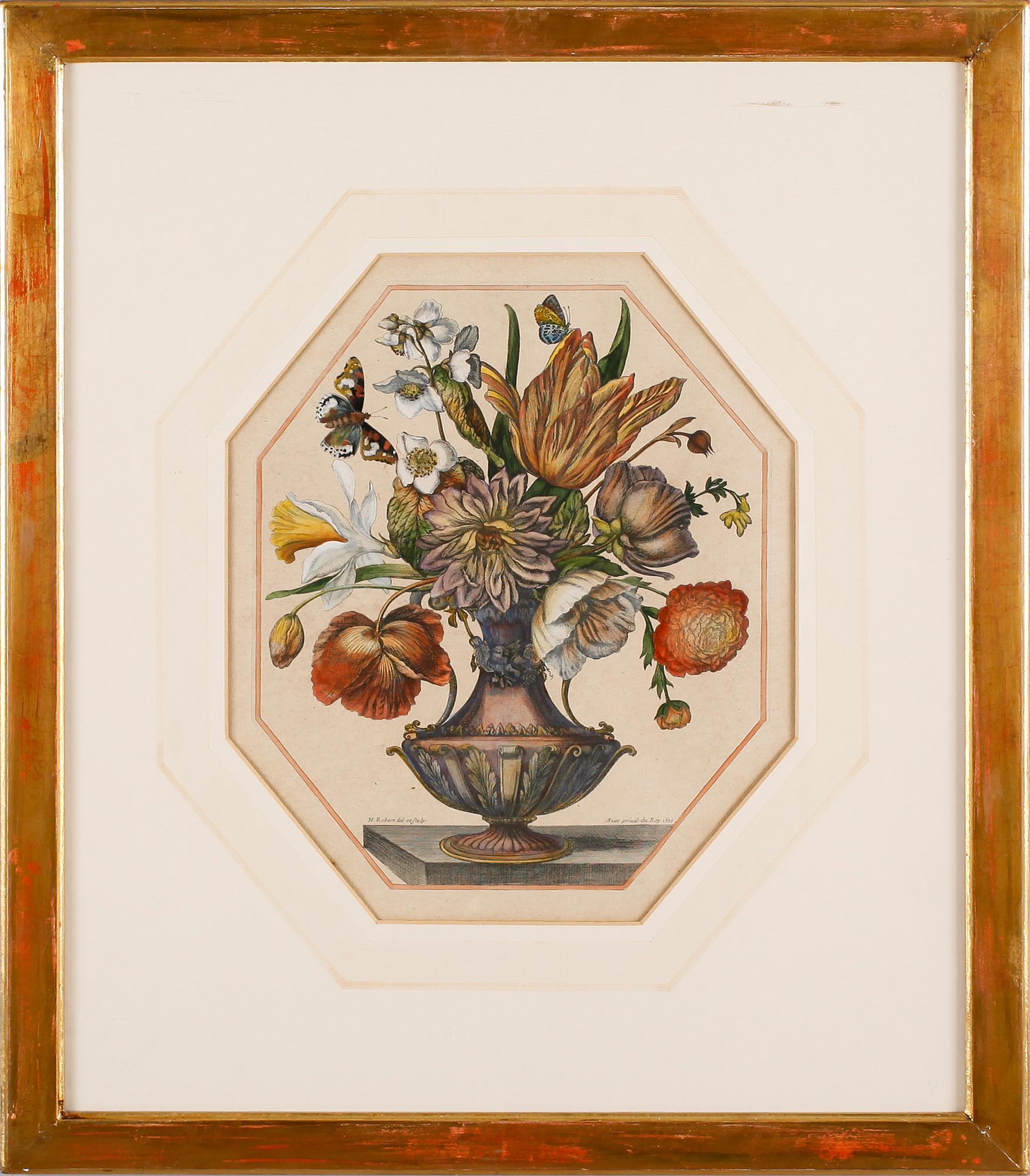 GRAVYRER, 2 st, efter N Roberts, kolorerade, 1600-/1700-tal.
