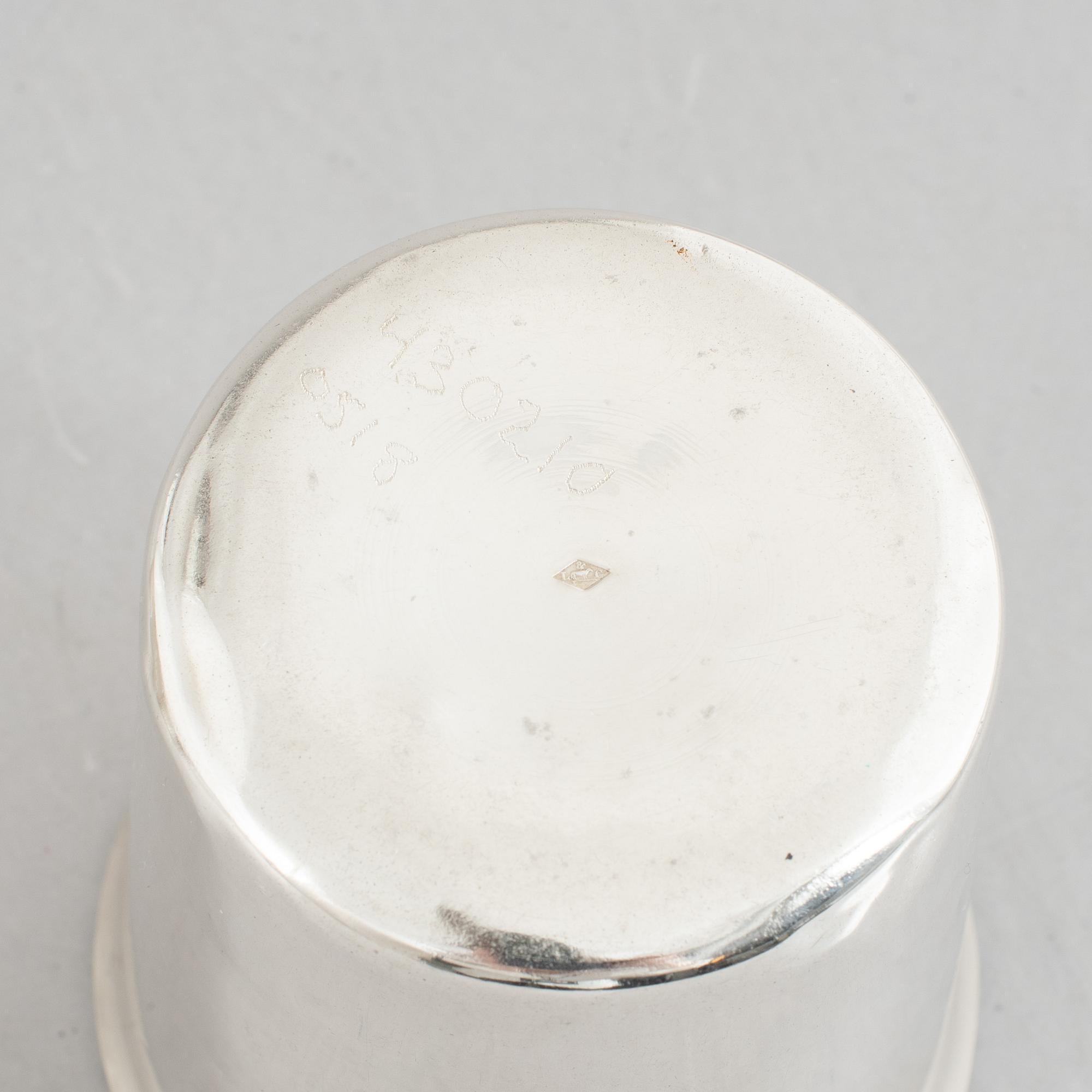 Four French silver beakers, Paris, 19th Century.