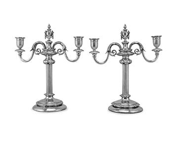 A PAIR OF CANDLEHOLDERS, 84 silver, C. E. Bolin Moscow 1892. Masteri Karl Linke. Total silverweight c. 3760 g.