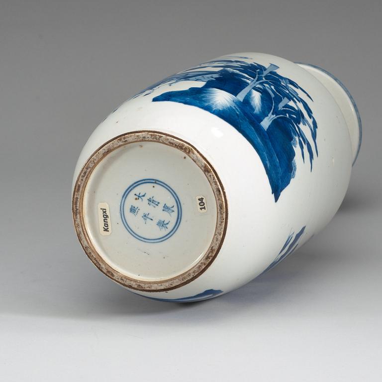 A  blue and withe vase, 20th Century with Kangxi six character mark.