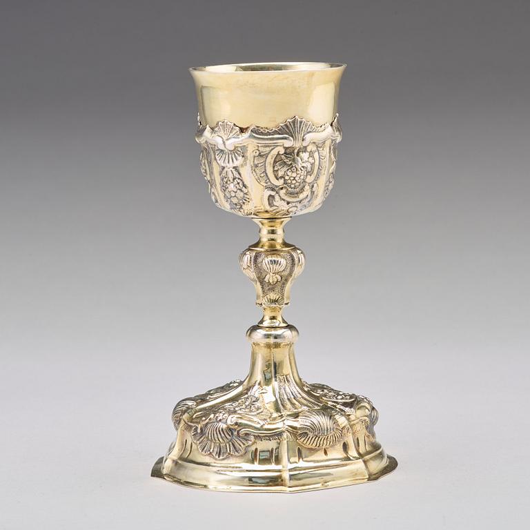 An Austrian mid 18th century silverl-gilt communion cup, unidentified makers mark, later standard mark.