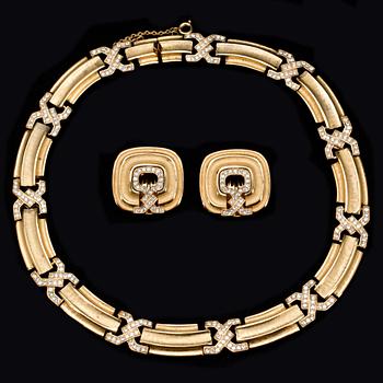 COLLIER och ÖRHÄNGEN, ett par, guldpläterad metall, Oscar de la Renta,