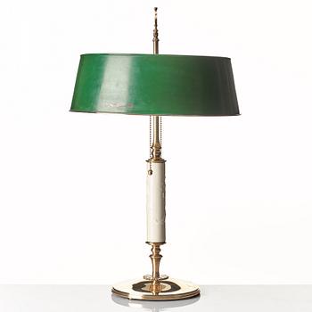 Melchior Wernstedt, a brass two light table lamp, Nordiska Kompaniet for the Stockholm City Hall, 1920's.