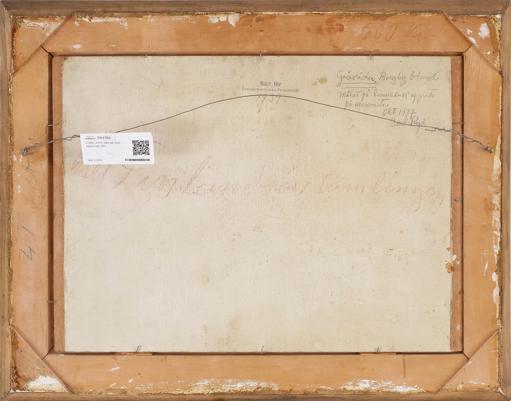 CARL RYD, olja på pannå, signerad och daterad 37.