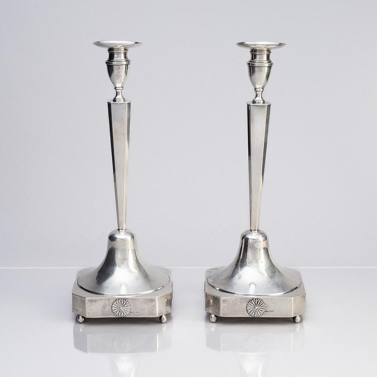 A pair of Swedish Silver Empire Candlesticks, mark of Petter Adolf Sjöberg, Stockholm 1815.