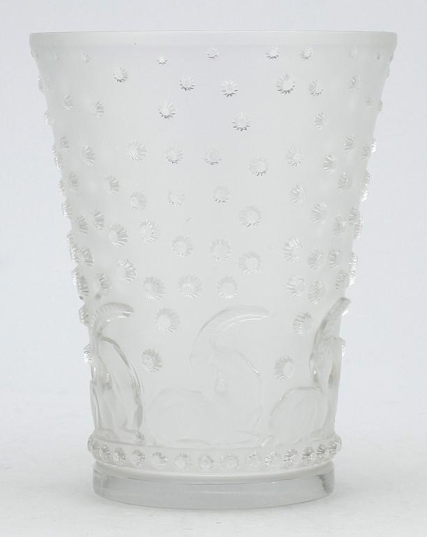 VAS, glas, etsad signatur Lalique France.