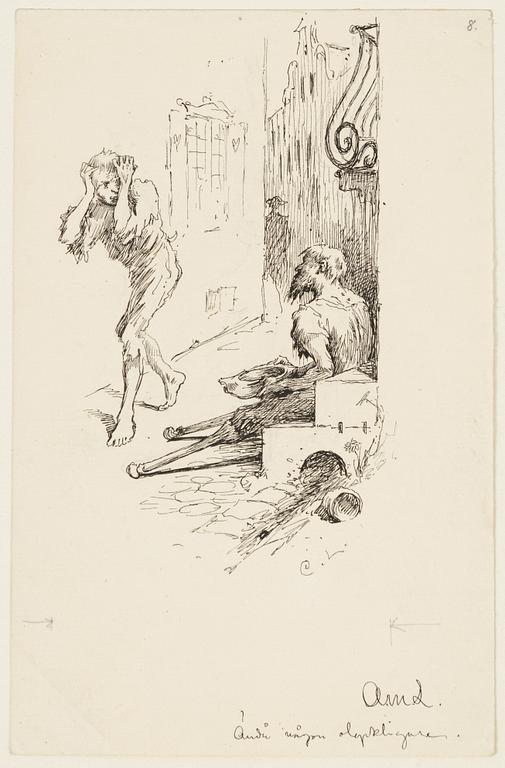 Carl Larsson, three drawings, signed C.L, Indian ink and hightening white mounted on cardboard.