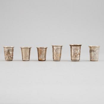 A mixed lot of six beakers, silver, Moscow and Kiev, Russia early 20th century.