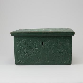 A SWEDISH WOODEN BOX, probably Västergötland, second half of the 18th century.