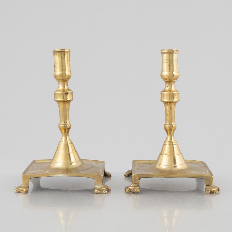 Candle holders, a pair, brass, 19th century.