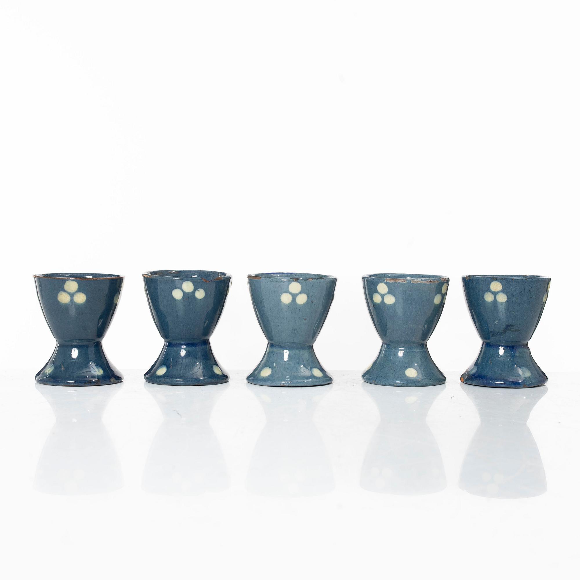 Alfred William Finch, äggkoppar, 10 st samt fat, 3, st, Iris, Finland, omkring år 1900.