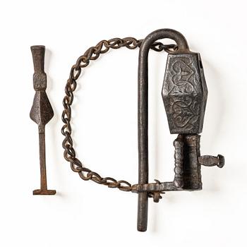 A cast Iron 'Temple lock', Nepal, 19th century.