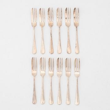 Mappin & Webb Ltd, twelve silver pastry forks,  Sheffield, England 1960.
