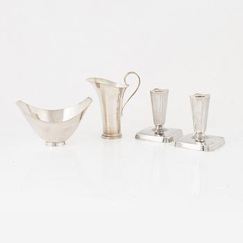 Tore Kullander,  a pitcher, a bowl, and a pair of candlesticks in silver, Borås, 1957-1962.