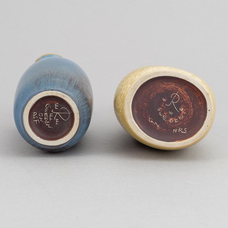 Gunnar Nylund, a set of five stoneware vases and two bowls and Carl-Harry Stålhane, a set of two vases for Rörstrand.