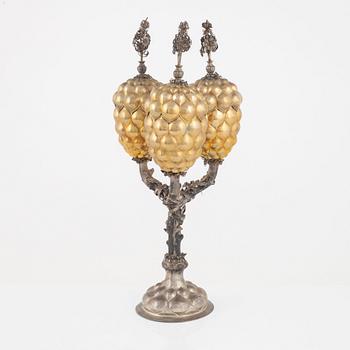 A Baroque Style Parcel-Gilt Silver Pineapple Cup with Cover, circa 1900.