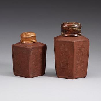 Two Yixing tea caddies, Qing dynasty (1644-1912).