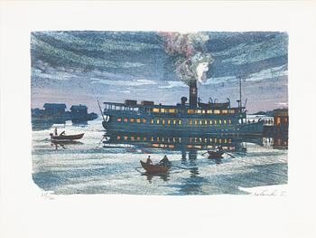 Roland Svensson, folder with 4 lithographs, "The Old Steamship".