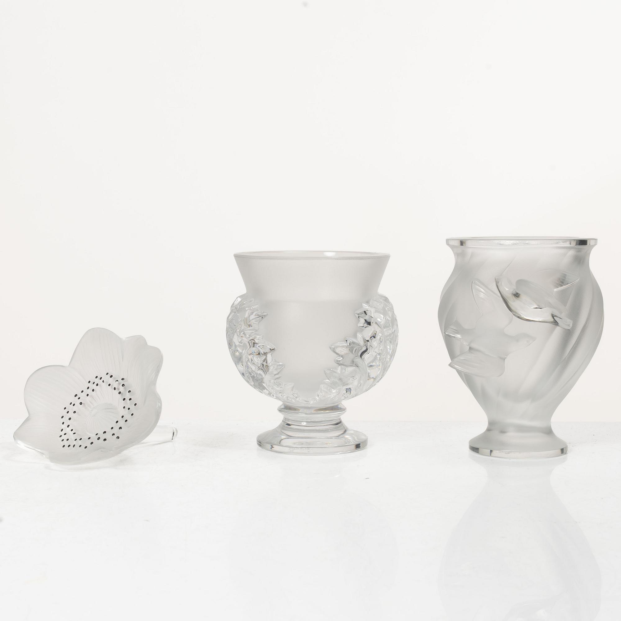 René Lalique, Six glass objects, Lalique, France, second half of the 20th century.