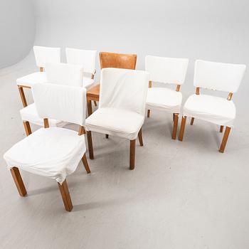A set of seven + one leather chairs from Mobilia Malmö mid 1900s.