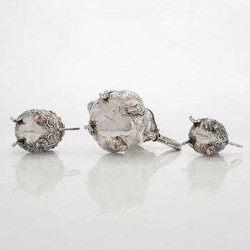 Kaffeservis, 3 delar, silver, rokokostil, GEWE, Malmö 1959.