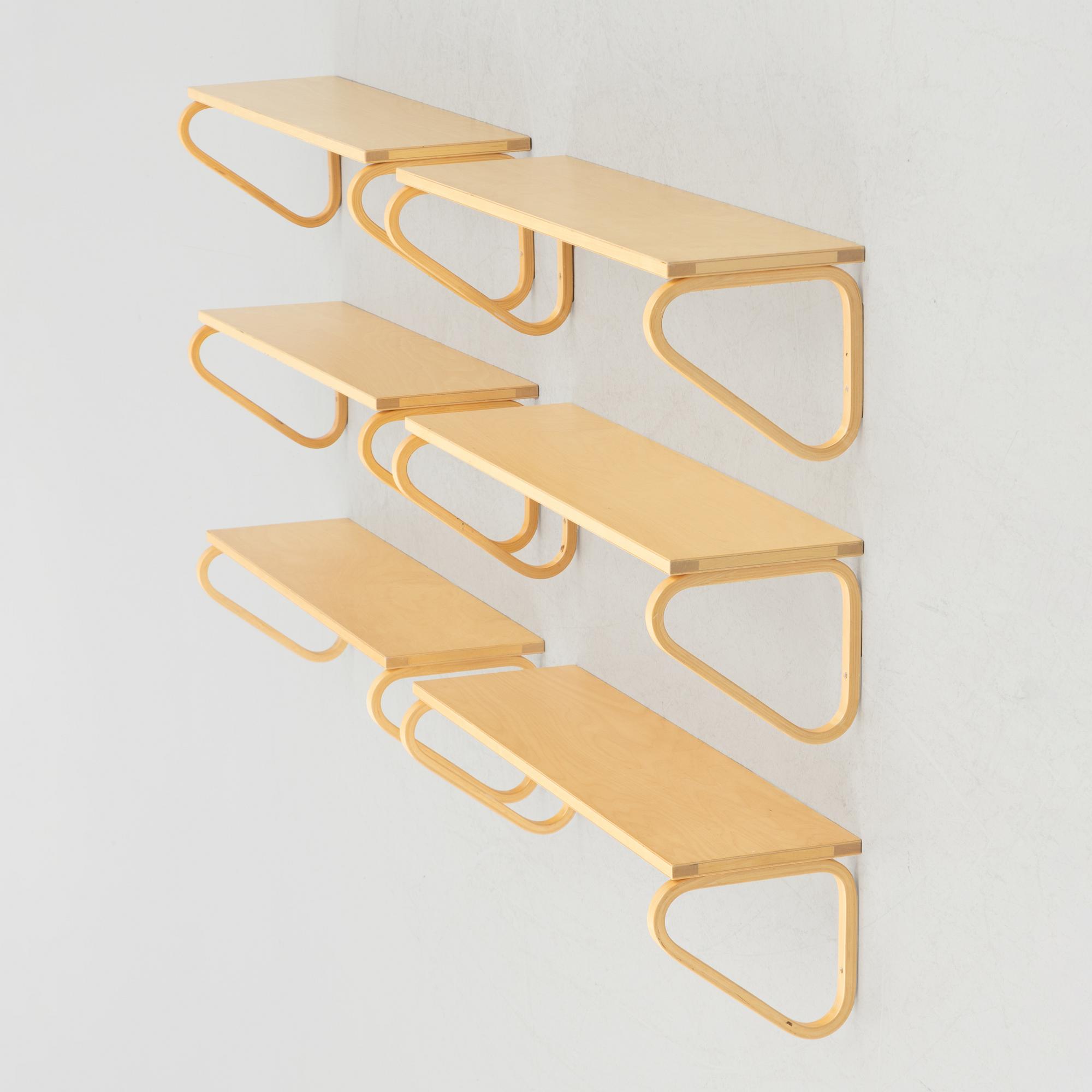 Alvar Aalto, six model 112B wall shelves, Artek, Finland.