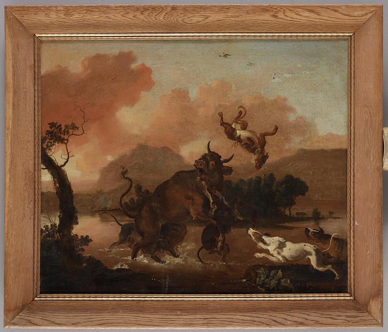 Abraham Danielsz. Hondius, Dogs attacking a bull.