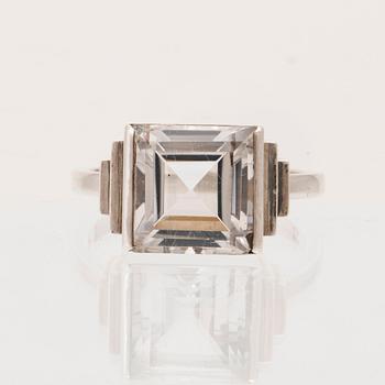 A silver ring set with a step-cut rock quartz crystal by Wiwen Nilsson Lund 1939.