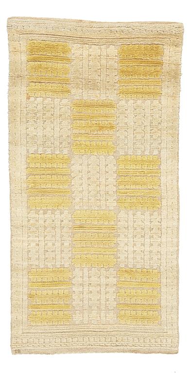 Swedish design, matto, knotted pile in relief, ca 224,5-227,5 x 112-118 cm, signed IB. Sweden around 1930.