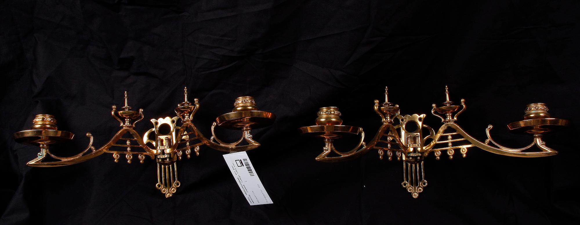 VÄGGLJUSSTAKAR, ett par, mässing, jugend, tidigt 1900-tal.