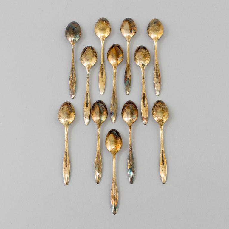 a set of 12 stirling spoons by Frigast, Denmark, 20th century.