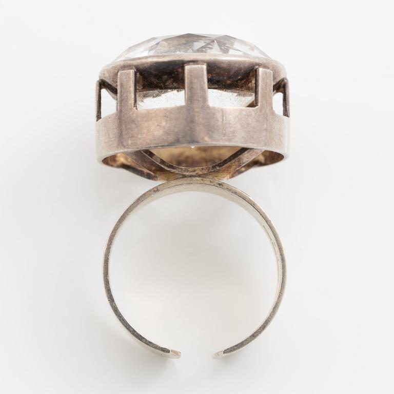 Arm ring and ring, silver with rock crystal, arm ring by Gert Thysell,
