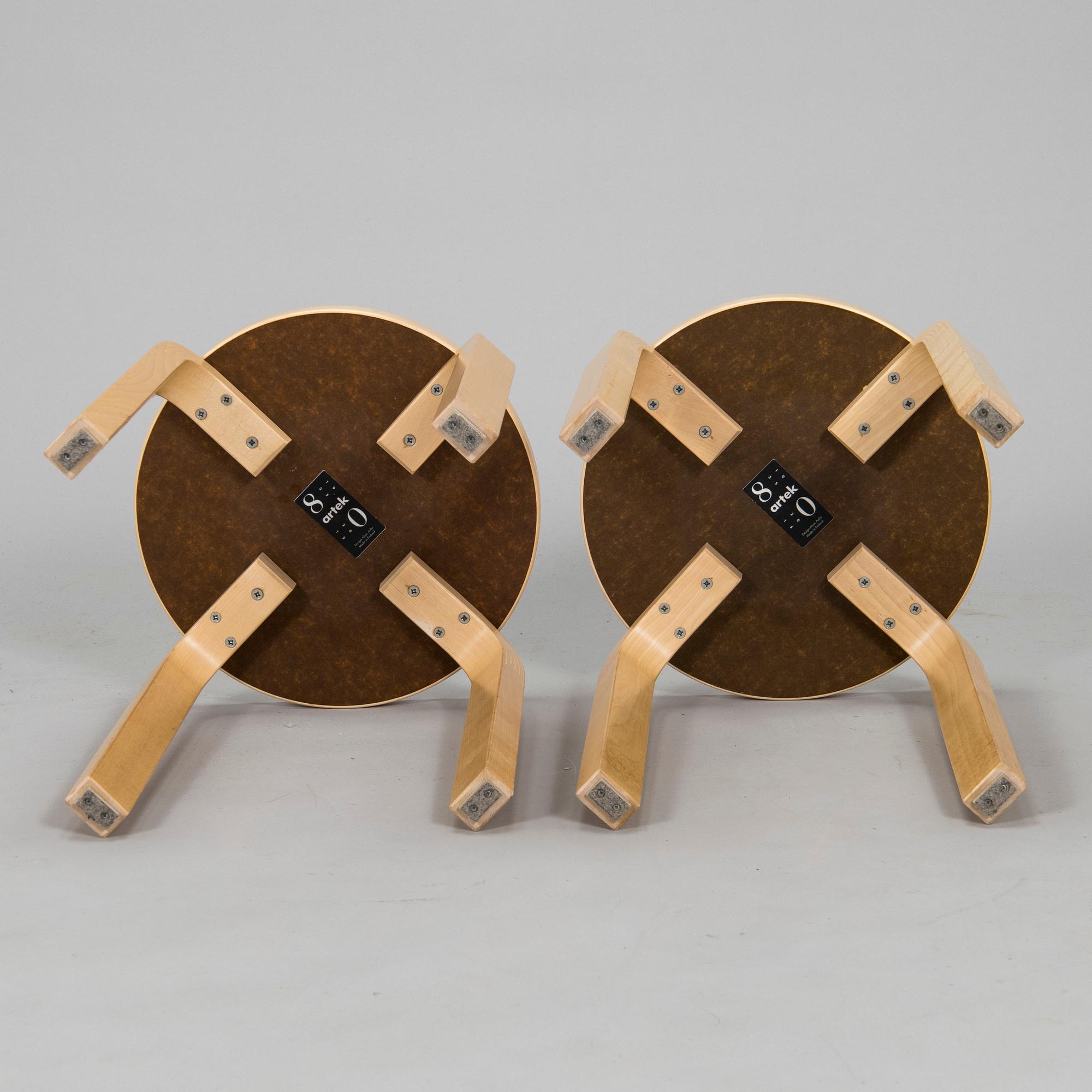 Alvar Aalto, a pair of model 60 stools, Artek, Finland 2015.