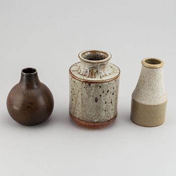 Three mid 20th century glazed stoneware vases, Marianne Westman, Carl-Harry Stålhane och Hertha Bengtsson, Rörstrand.