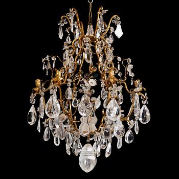 135. A French Louis XV-style six-branch gilt-bronze, rock crystal and amethyst chandelier, 19th century.