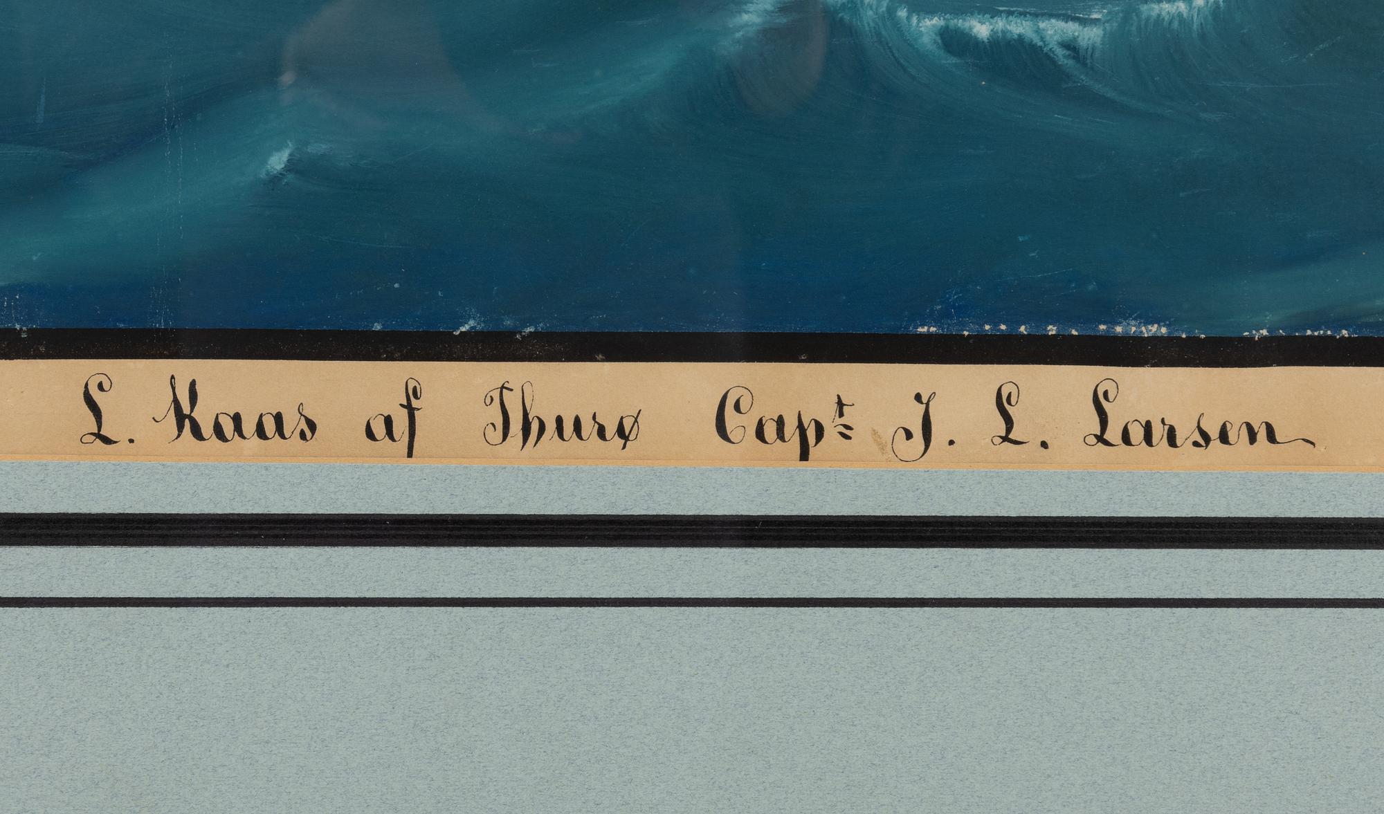 Astridus De Clerck, Toppsegelskonaren "L Kaas" af Thurö (Capt J. L. Larsen).