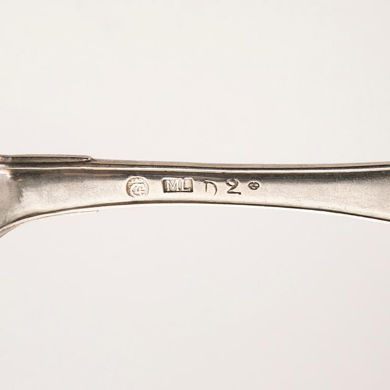 Collection of tablespoons, 28 pieces, silver, by 9 different master silversmiths, Kristianstad, 18th/19th century.