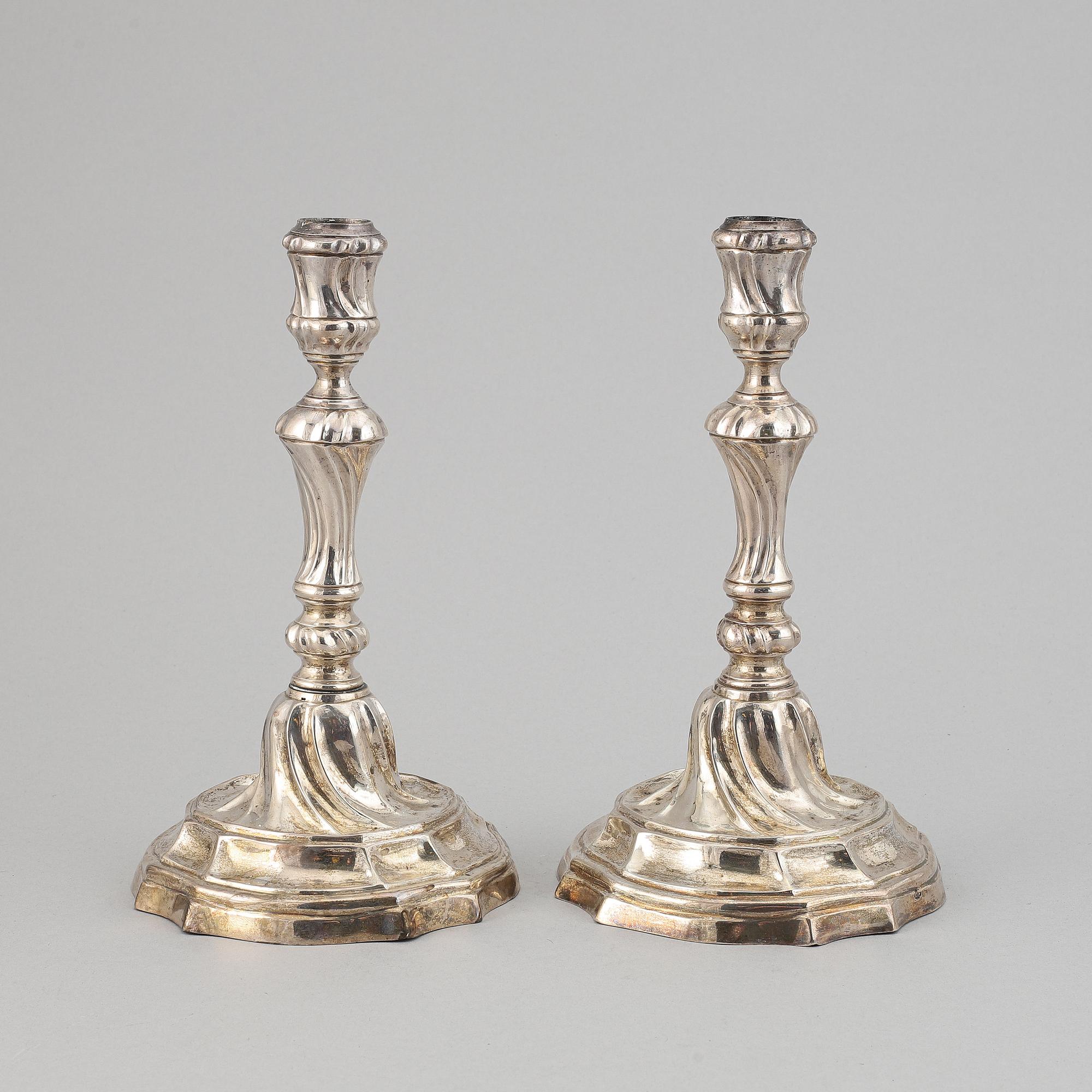A pair of silver candle holders, probably from Barcelona, second half of the 18th century.