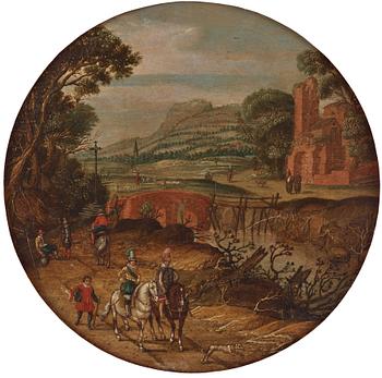 767. Esaias van de Velde Circle of, landscape with travelers beside a monastery.