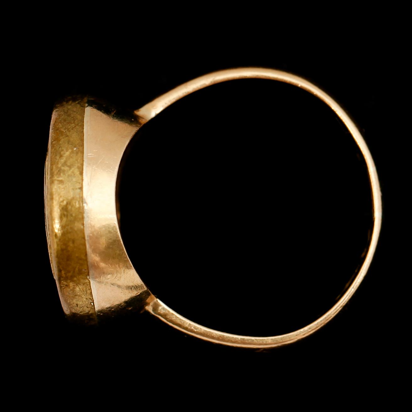 RING, skena 18 k guld, svenska stämplar 1964, med franskt mynt.