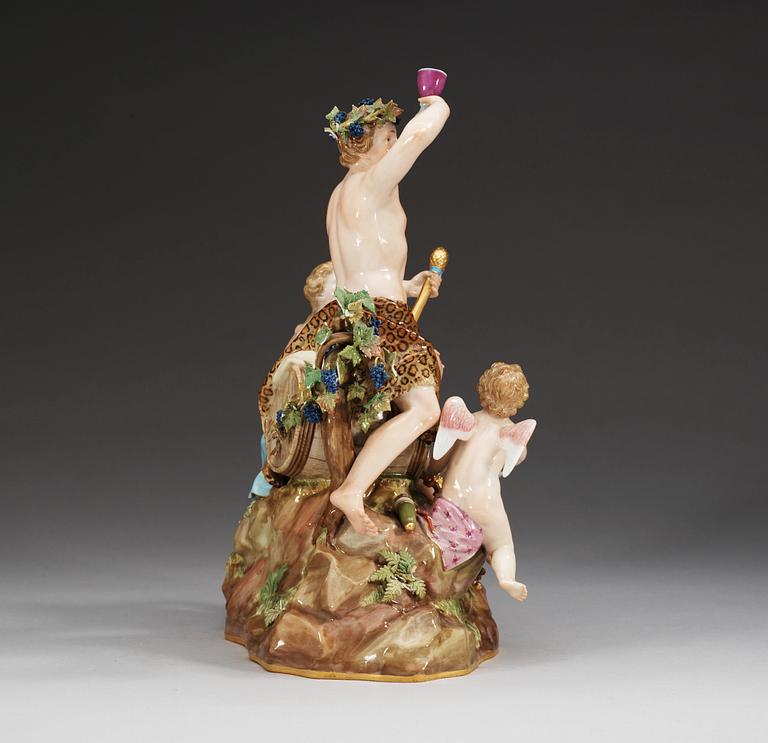 A large Meissen figure group representing Bacchus, ca 1900.