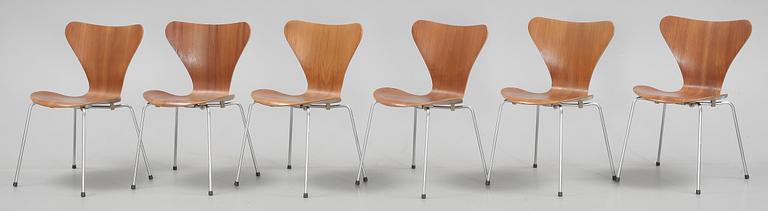 STOLAR, 6 st, "Sjuan", Arne Jacobsen, Fritz Hansen. 1960/70-tal.